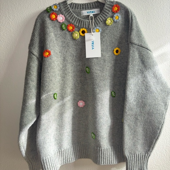 Tai Sweaters - YITAI Lavender Field Hand Embroidery wool  Sweater Women Large NWT